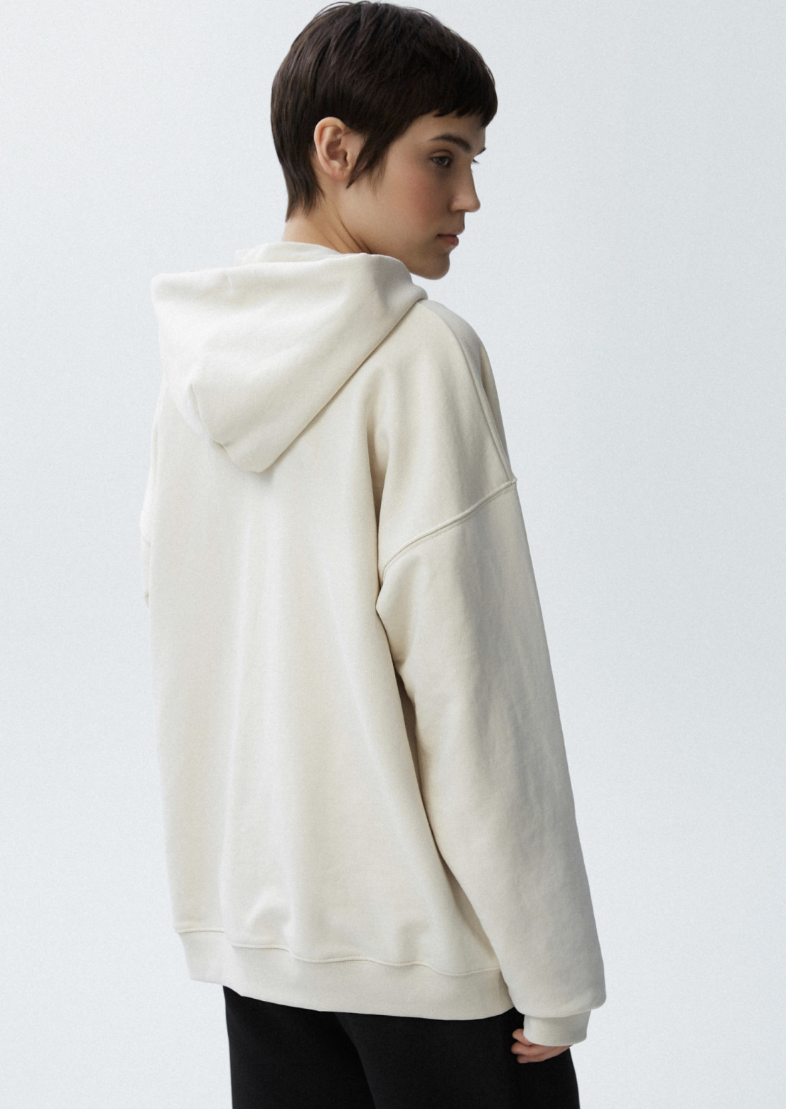 Natural color three-thread hoodie